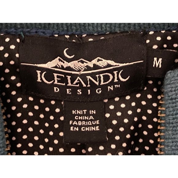 Icelandic Design Women's Full Zip Medium Floral Embroidered Sweater Blue Gray - Picture 11 of 11